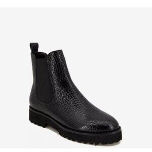 Andre Assous Peggy Embossed Black Croc Leather Ankle Boot Womens 8 Pull On